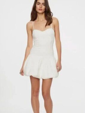 Dynamite Bubble Skirt Drop Waist White Mini Dress Sateen Size Small